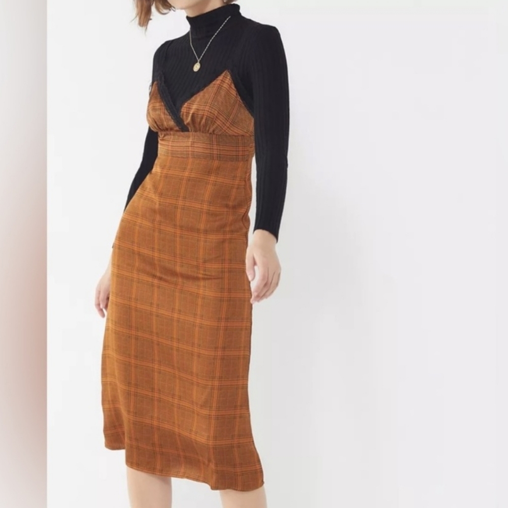 Urban Outfitters Rust Plaid Slip Dress
